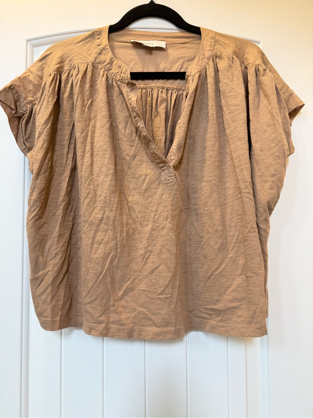 LOFT Short-Sleeve Peasant Top in Light Tan